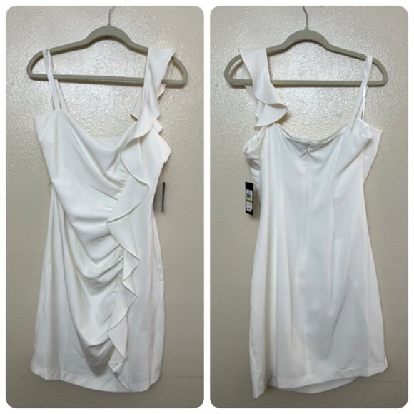 GUESS Spaghetti Strap Square Neck Short Cocktail Body Con Dress Sz 14 in White - Picture 2 of 10